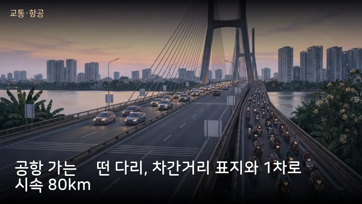 노이바이 공항 가는 하노이 녓떤 다리에 차간거리 표지 설치, 1차로는 시속 80km로 낮춰