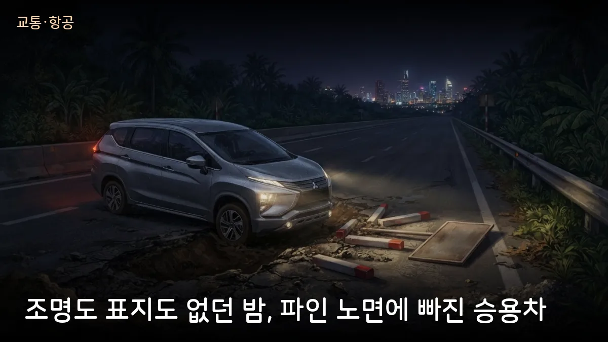 비엔호아–붕따우 고속도로 보수 구간서 승용차 함몰 사고 — 주말 붕따우행 주의