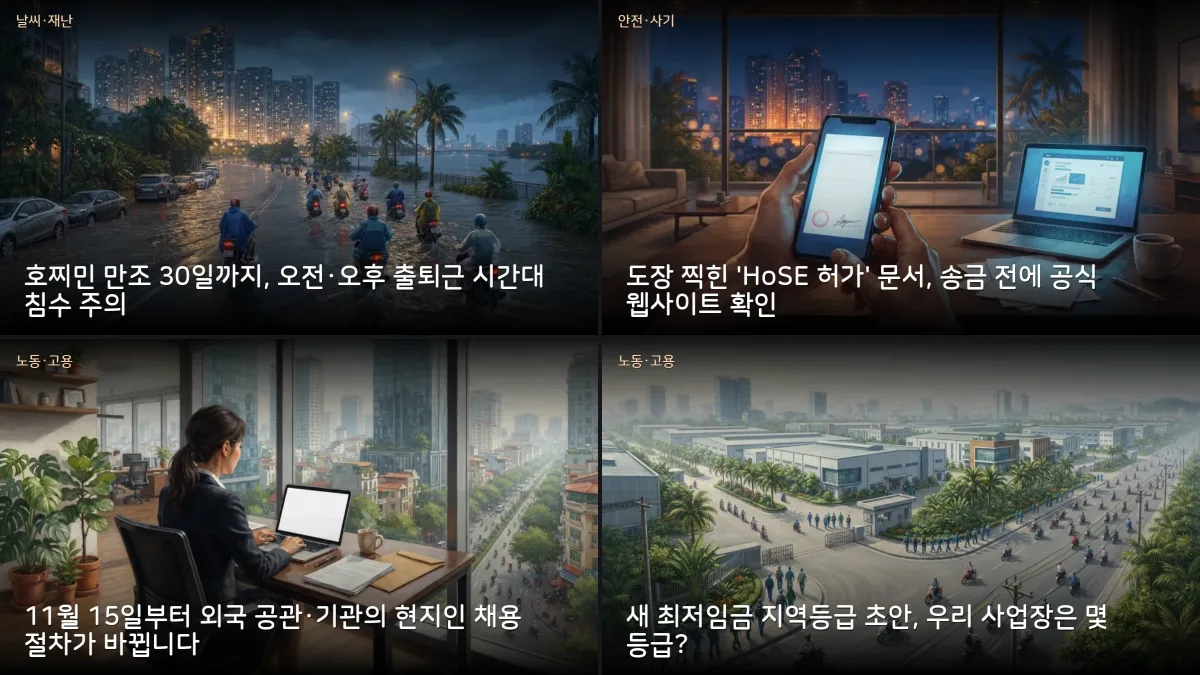 9월 28-29일 베트남 소식 — 호찌민 만조 1.85m, HoSE 사칭 사기, 최저임금 초안