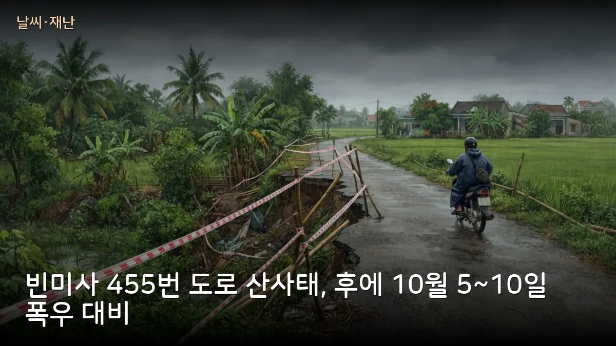 호찌민 빈미사 455번 도로 산사태로 통행 제한, 후에는 10월 5~10일 폭우 경보
