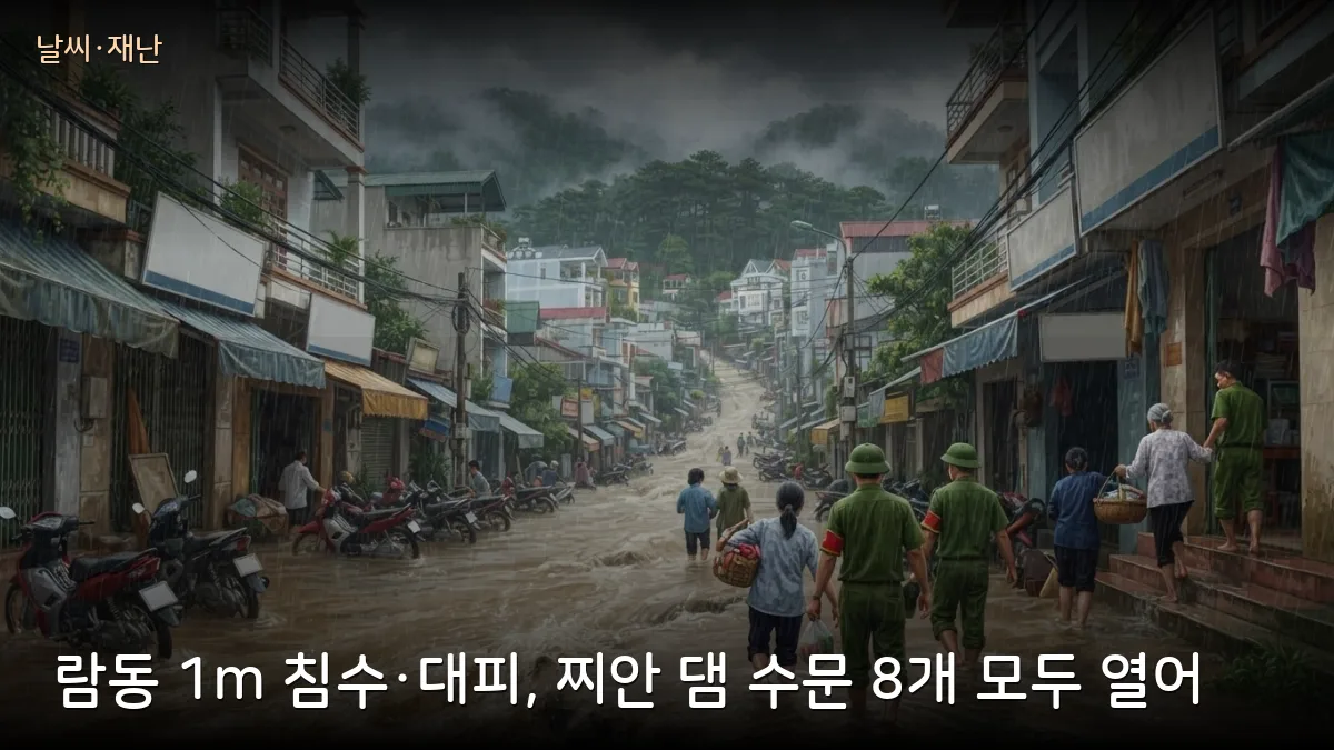 람동 폭우로 1m 넘는 침수·주민 대피, 찌안 댐 수문 8개 전부 개방… 달랏 여행객·동나이강 하류 교민 확인 필요