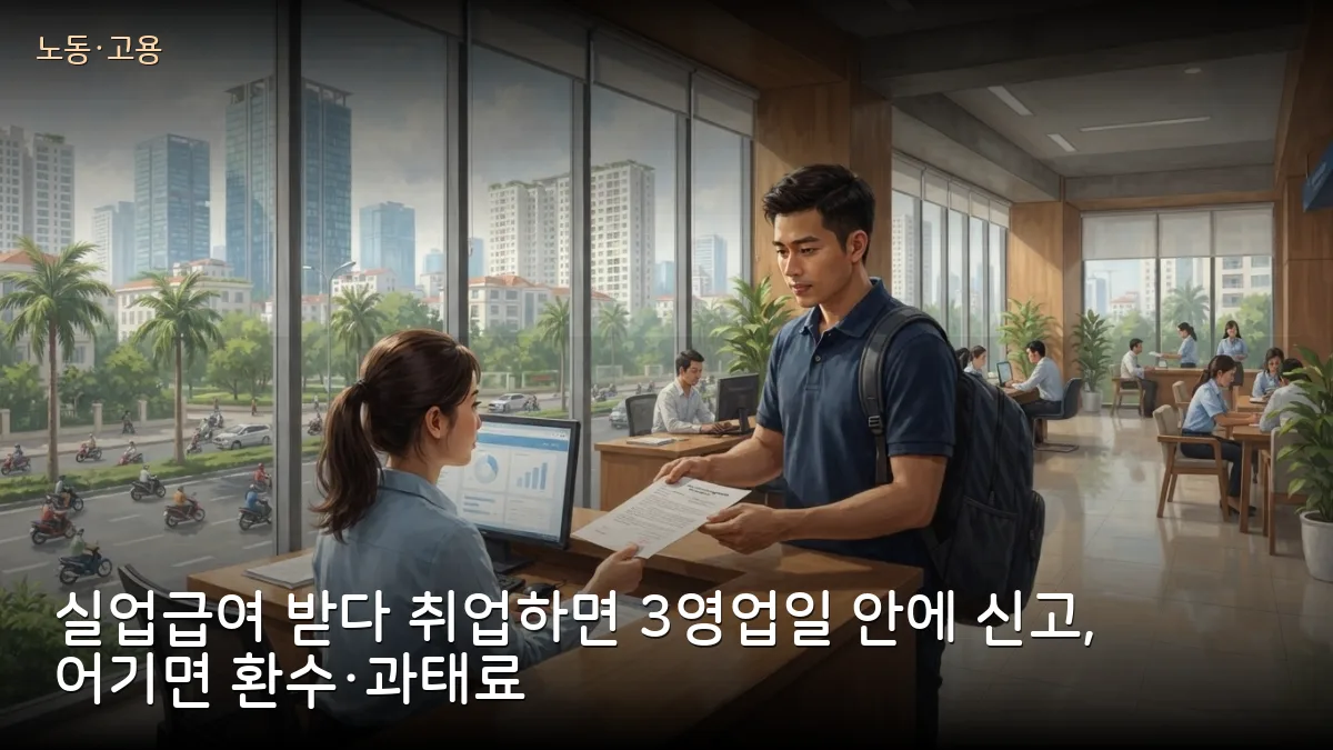 실업급여 받다 새 직장 구하면 3일 안에 신고해야…미신고 시 환수·과태료, 고용주는 30일 내 보험 가입