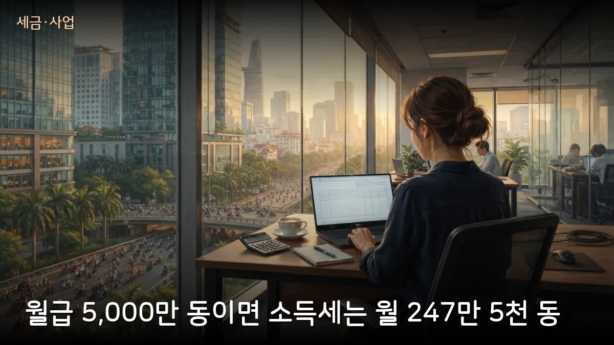 월급 5,000만 동이면 소득세 247만 5천 동, 새 세법 기준으로 계산한 베트남 근로자 세금