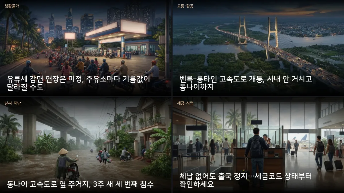 9월 30일-10월 1일 베트남 소식 — 유류세 감면 만료 기로, 벤륵–롱타인 고속도로 개통, 동나이 침수