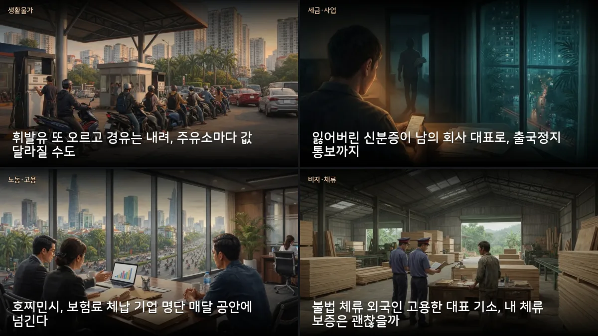 10월 1-2일 베트남 소식 — 보험료 체납 공안 통보·휘발유 또 인상·도용 신분증 출국정지