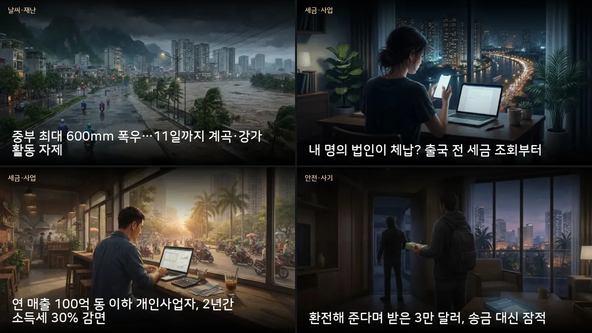 10월 5-6일 베트남 소식 — 중부 최대 600mm 폭우, 체납 출국정지·사업자 감세