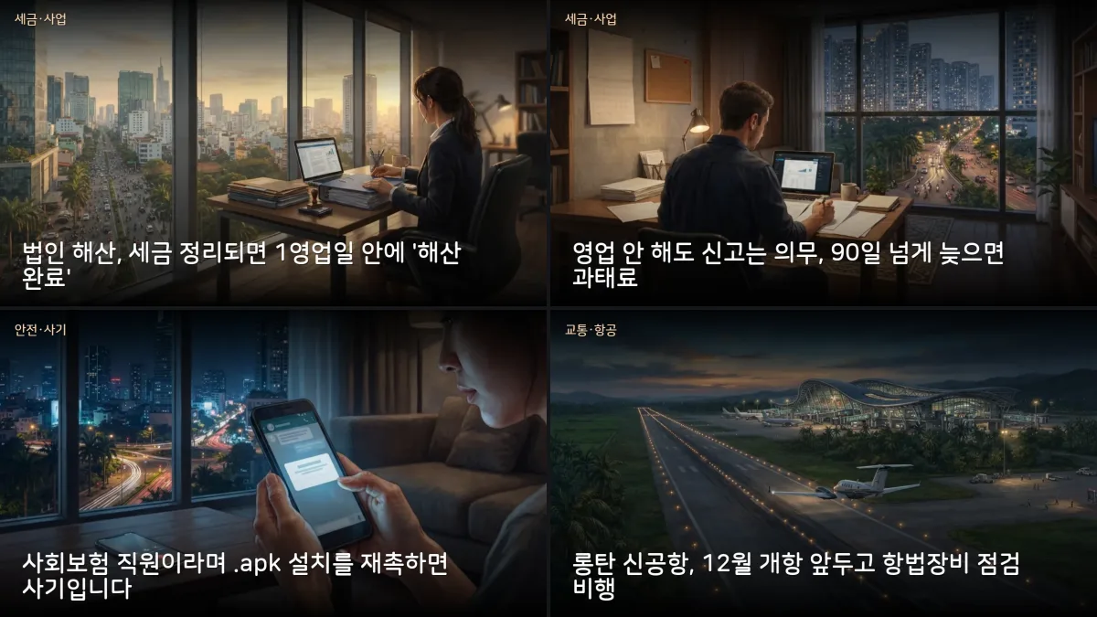 10월 12-13일 베트남 소식 — 사회보험 사칭 앱 경보·롱탄공항 점검비행·최저임금 7.8% 인상안