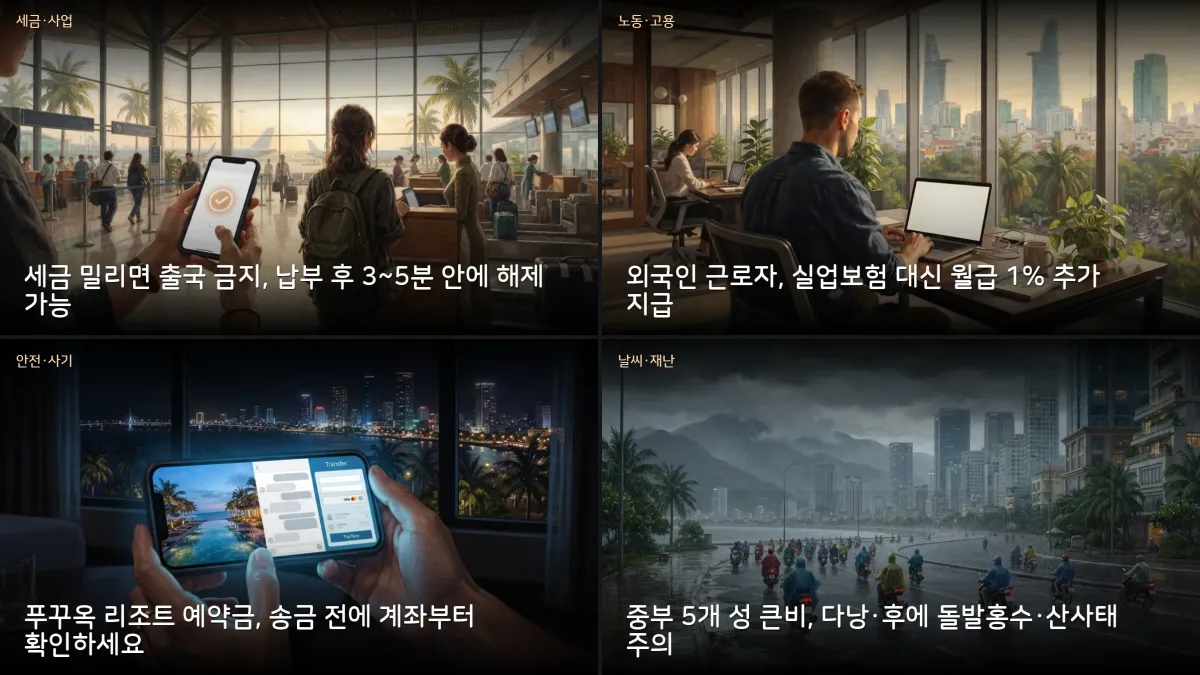 10월 13-14일 베트남 소식 — 중부 5개 성 큰비, 세금 체납 출국금지 기준, 외국인 근로자 1%
