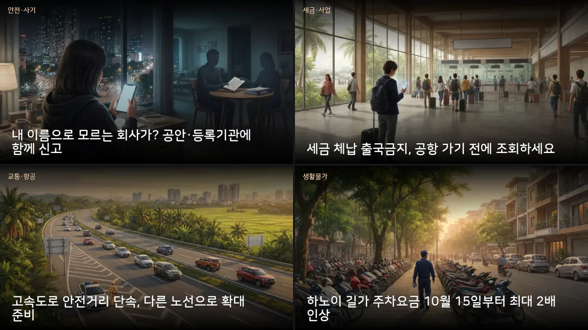 10월 15-16일 베트남 소식 — 체납 출국금지 해제법·명의도용 신고·하노이 대기질 빨강