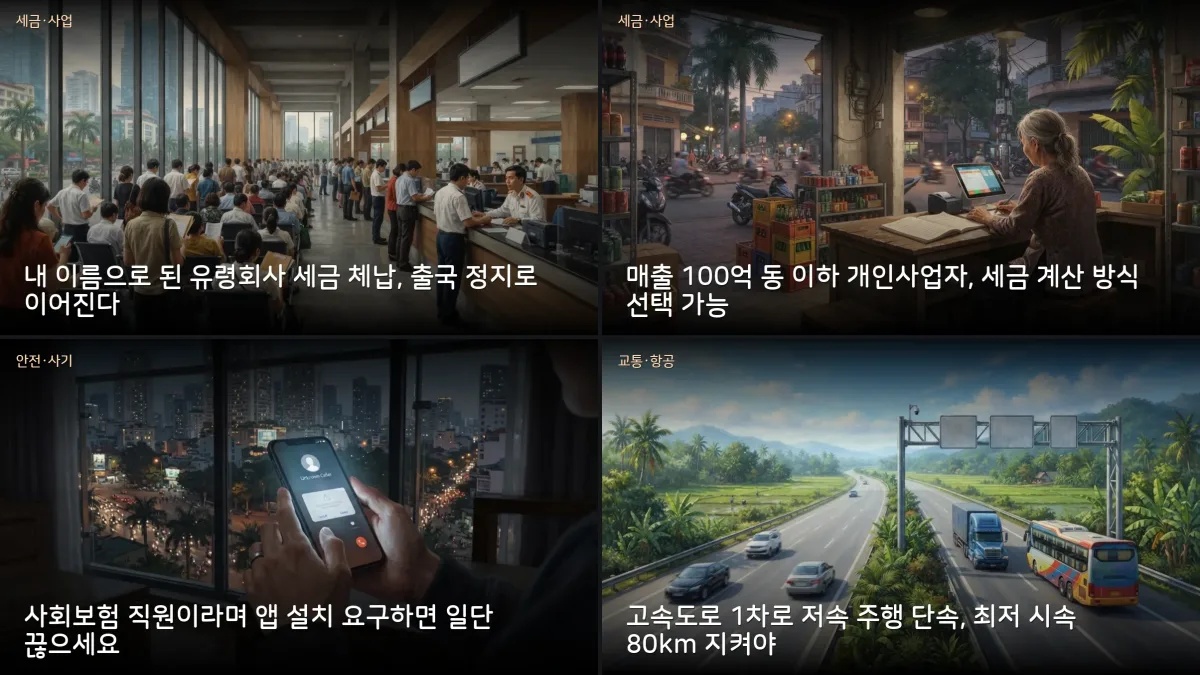 10월 19-20일 베트남 소식 — 유령회사 체납 출국 정지·사회보험 사칭 사기·고속도로 저속 단속
