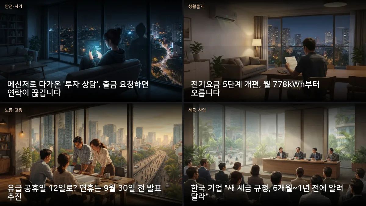 10월 21-22일 베트남 소식 — 타인호아 사기조직 118명 체포·전기요금 5단계 개편안