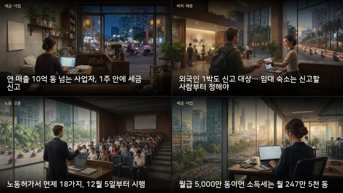 10월 23-24일 베트남 소식 — 외국인 1박도 임시거주 신고, 노동허가 면제 18가지