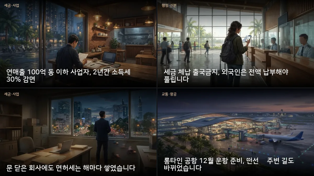 10월 30-31일 베트남 소식 — 소규모 사업자 세금 30% 감면·체납 출국금지 해제 조건·롱타인 공항